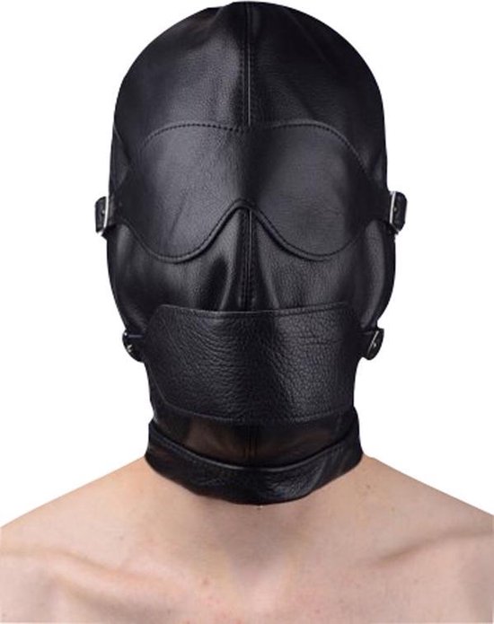 Premium Leather Hood w/ Gag & Blindfold